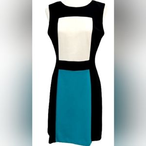 Calvin Klein Women's Day Colorblock Sheath Dress Black/White/Turquoise 2 XS/S